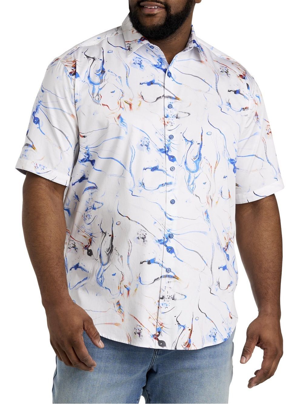 Robert Graham Calhoun Sport Shirt White Marble Print Short Sleeve Button Down 2X